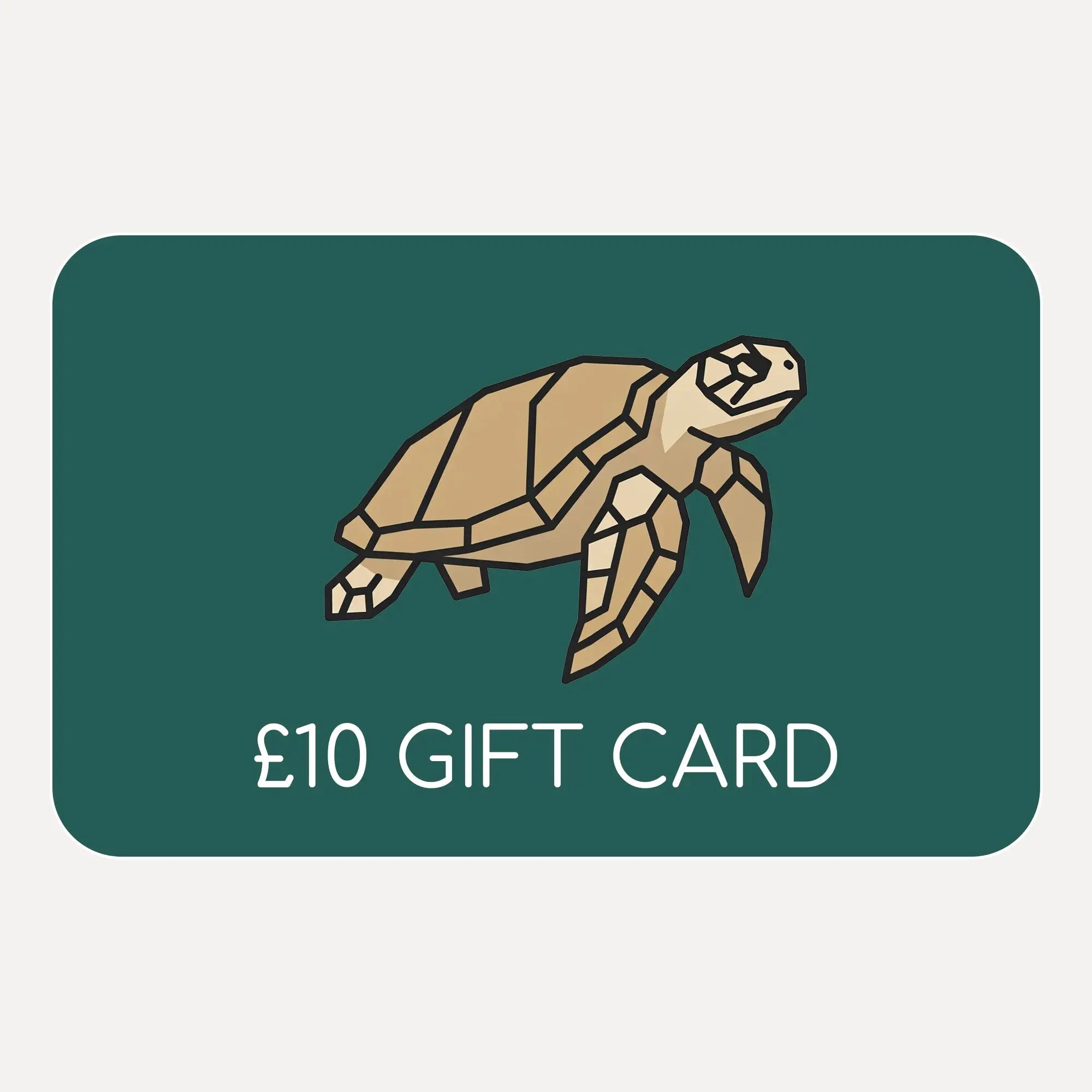 Cube Packer Gift card with a turtle illustration and £10 value 