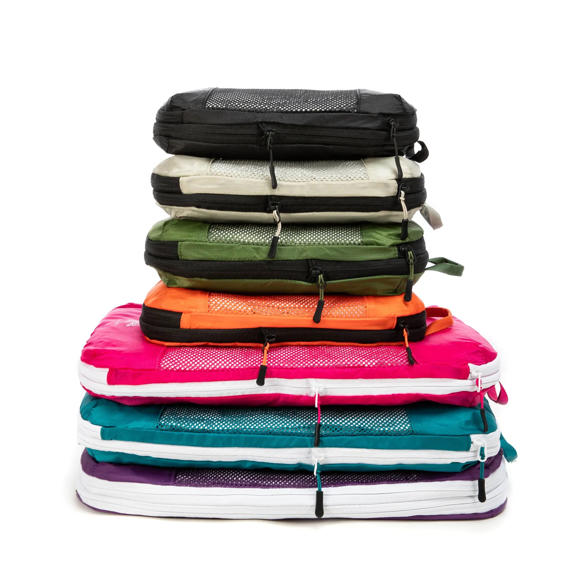 cube packer packing cubes in all colours stacked on top of each other