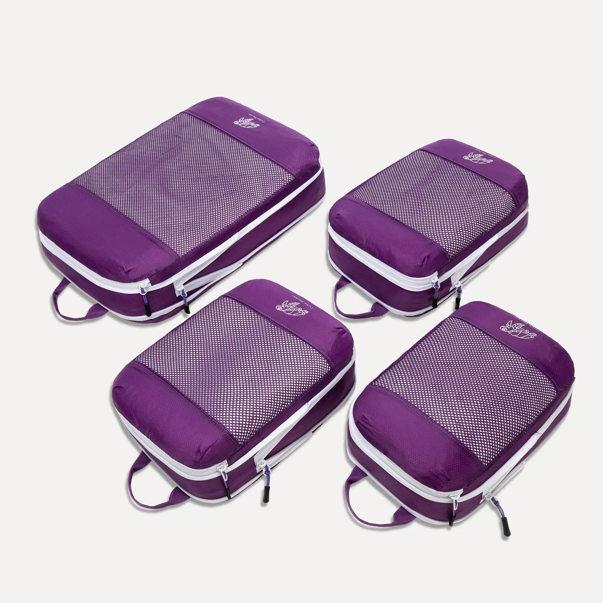 Cube Packer compression packing cubes set of four in purple (violet reef) for organised travel packing